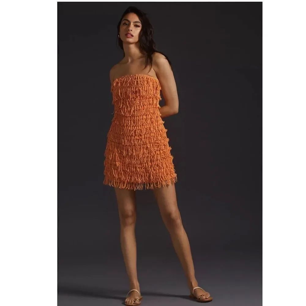 Anthropologie Let Me Be Fringed Tube Mini Dress